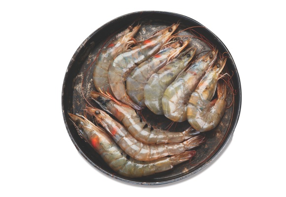 Tigraste kozice na sivem krožniku