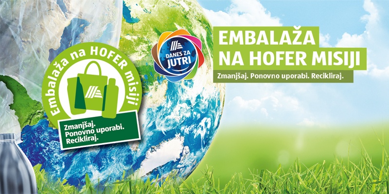 Logo Embalaža no Hofer misiji, v ozadju planet zemlja