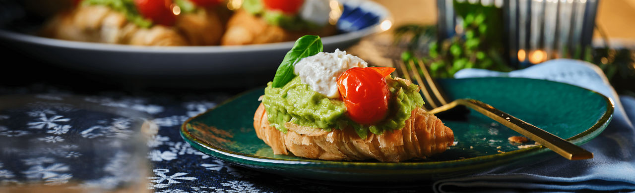 smashed croissants avocado whipped feta 