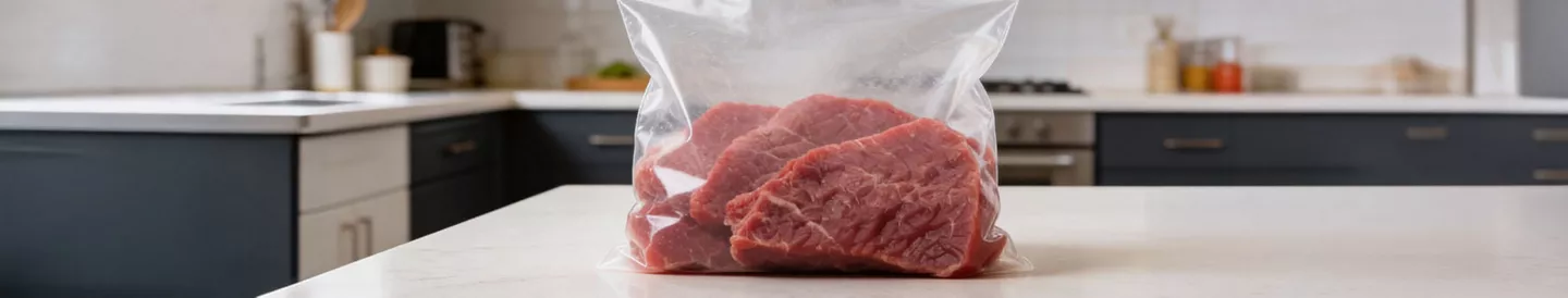 Carne fresca en una bolsa de congelación lista para congelar