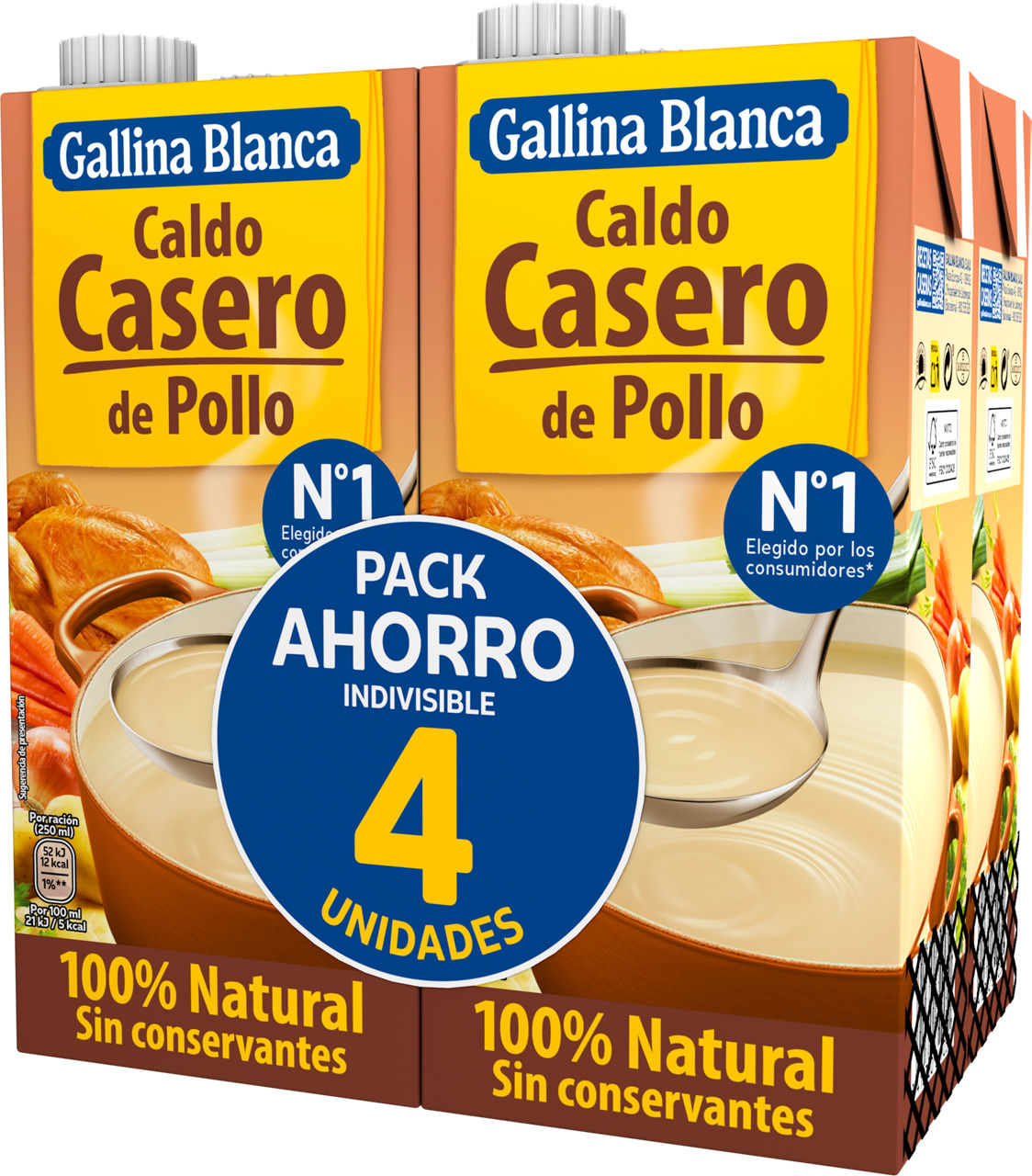 Caldo casero de pollo GALLINA BLANCA, pack 4x1 litro