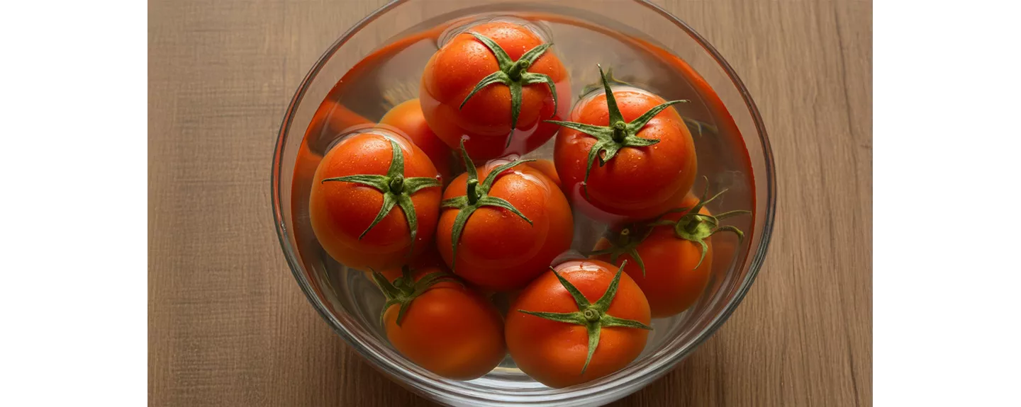 Tomates sumergidos en agua helada tras el escaldado