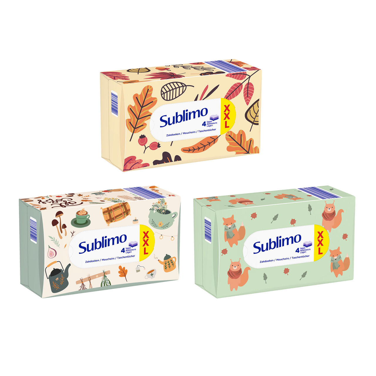 SUBLIMO Zakdoeken 4 lagen, 130 st.