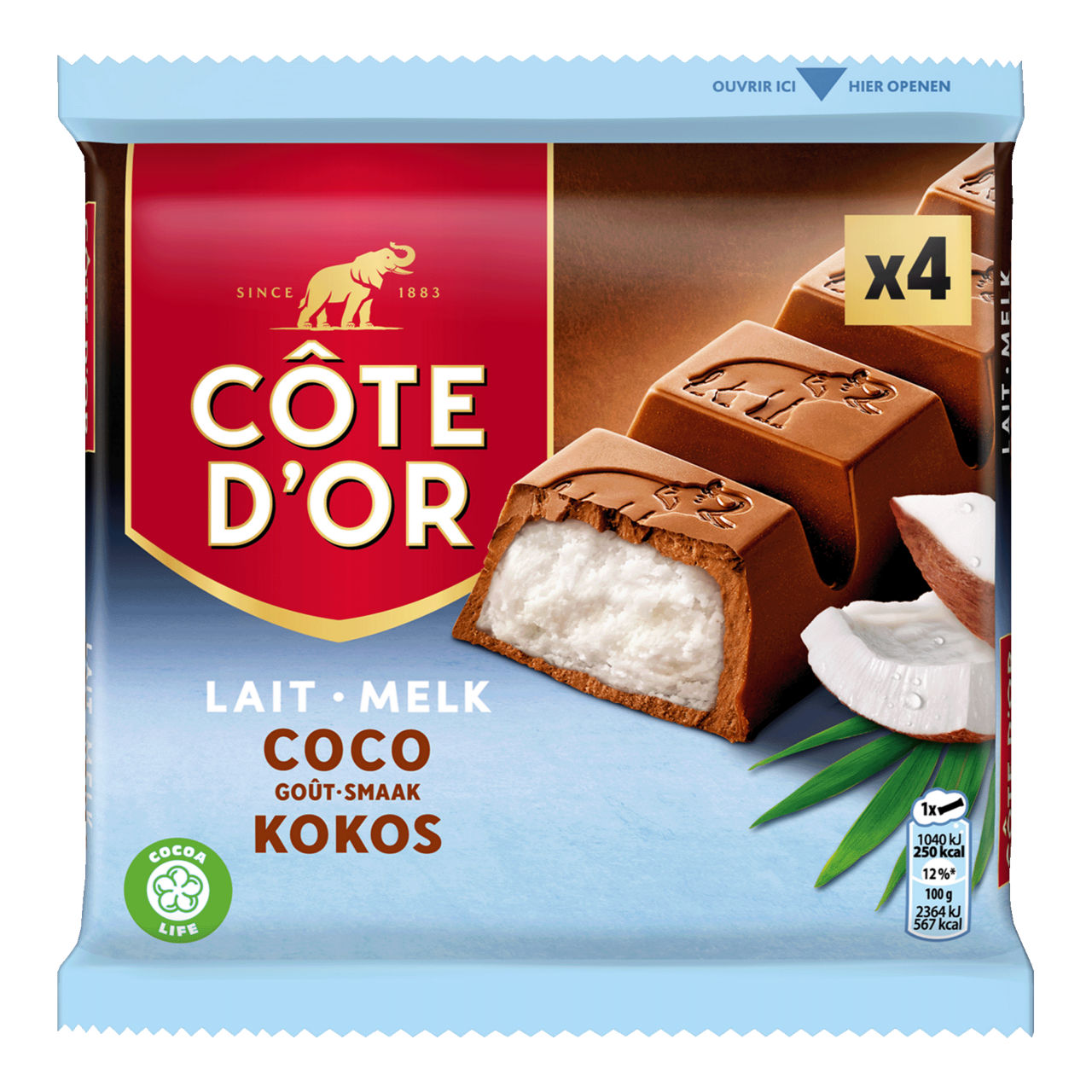 CÔTE D'OR Melkchocoladereep met kokos (176 g)