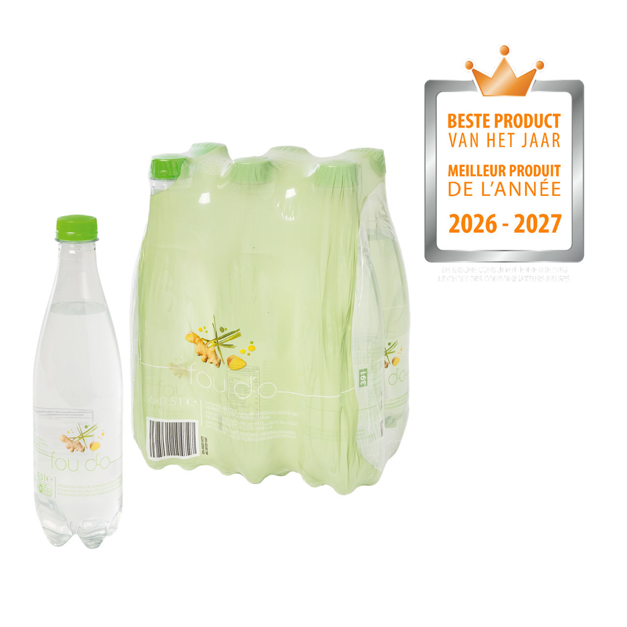 FOU D'O® Bruisend water met gember en citroengras, 6 st.