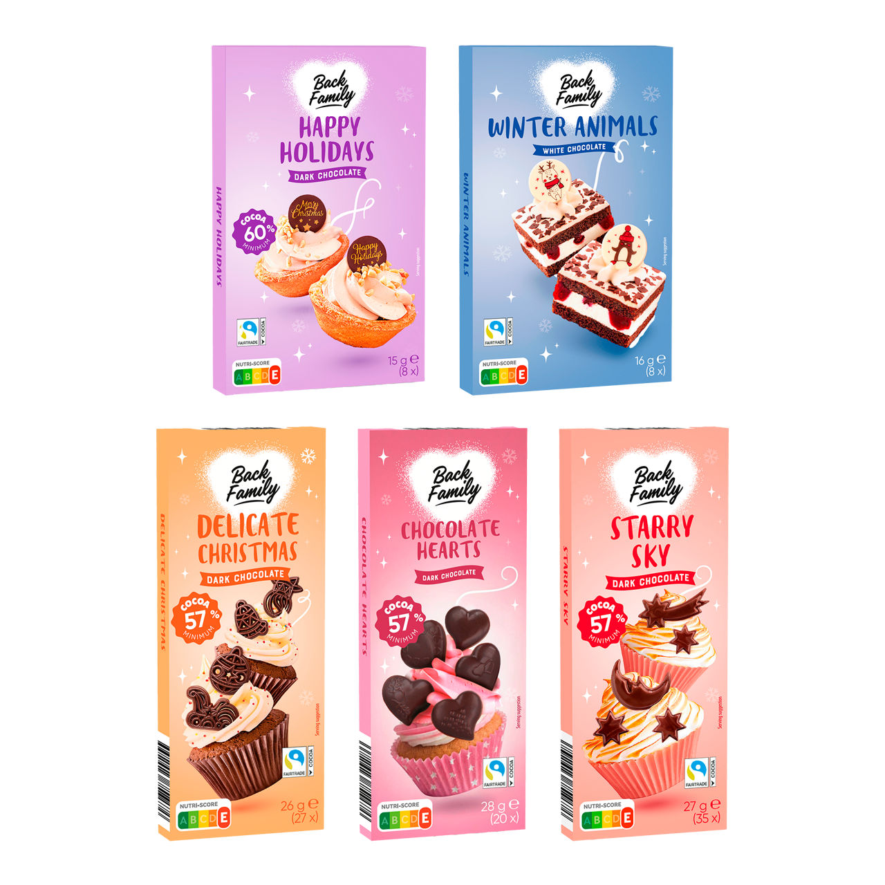 BACK FAMILY Chocoladedecoratie (2 x 19 g/26 g/27 g/28 g)