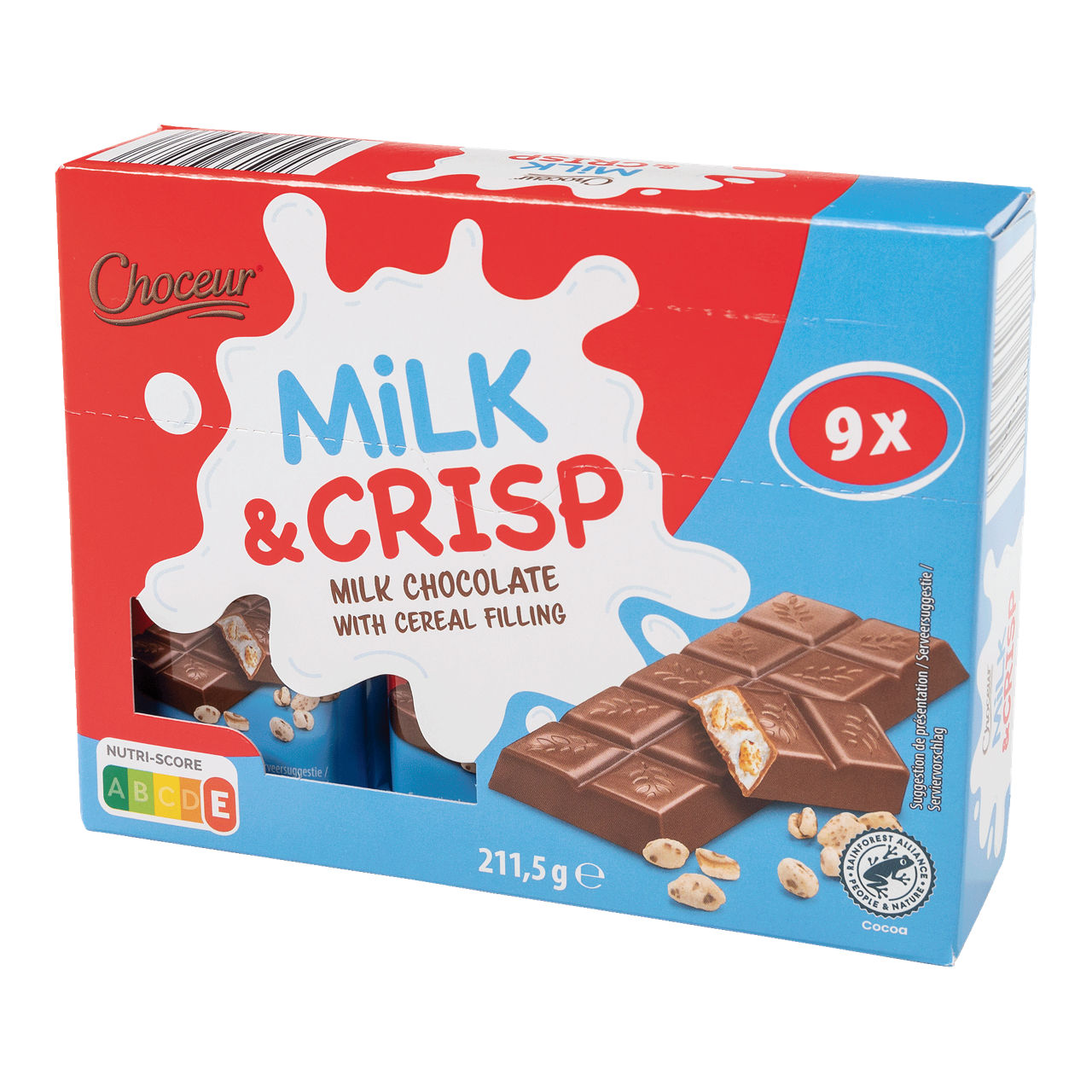 CHOCEUR Melkchocolade met gepofte granen, 9 st. (211.5 g)