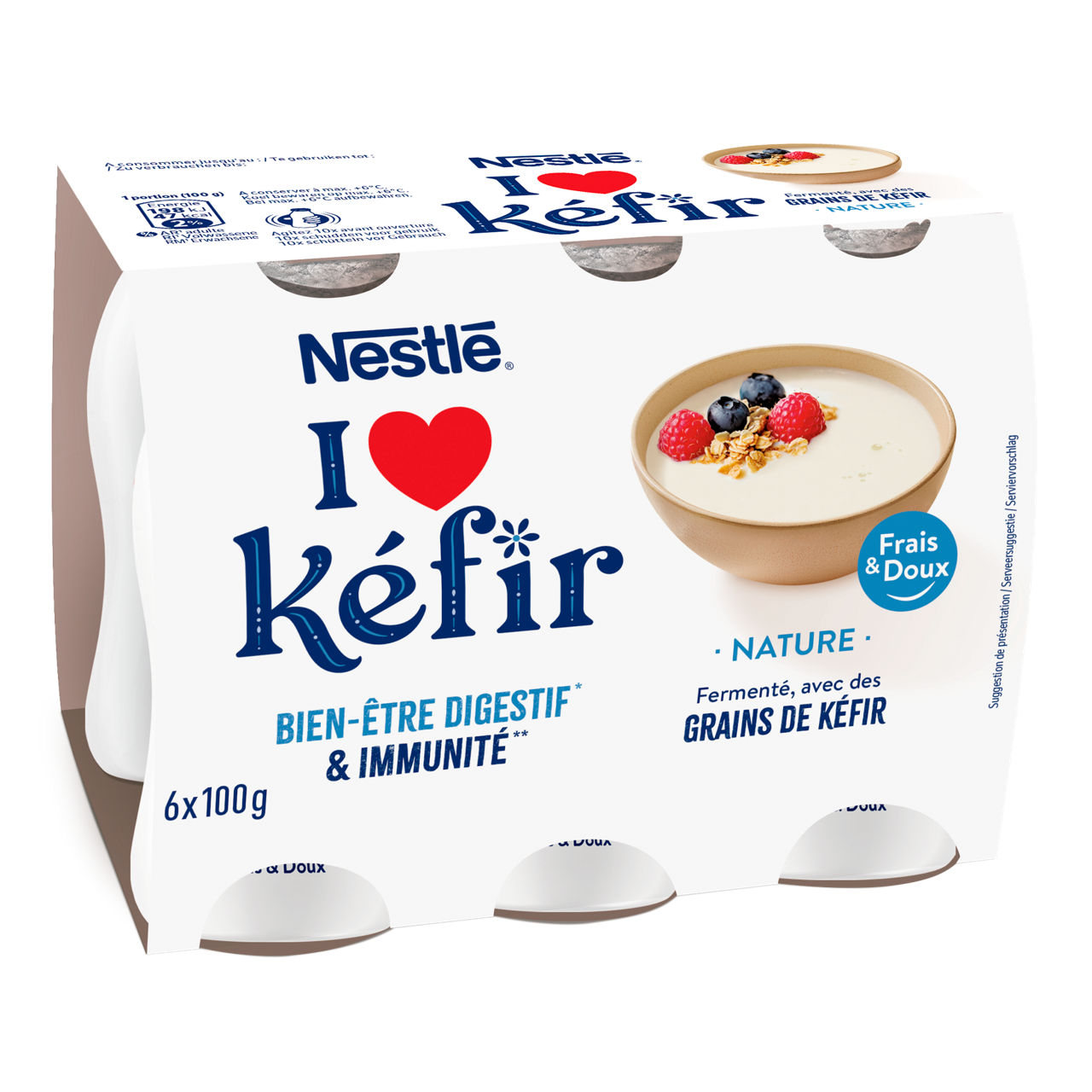 NESTLÉ Kefir natuur, 6 st. (6 x 100 g)