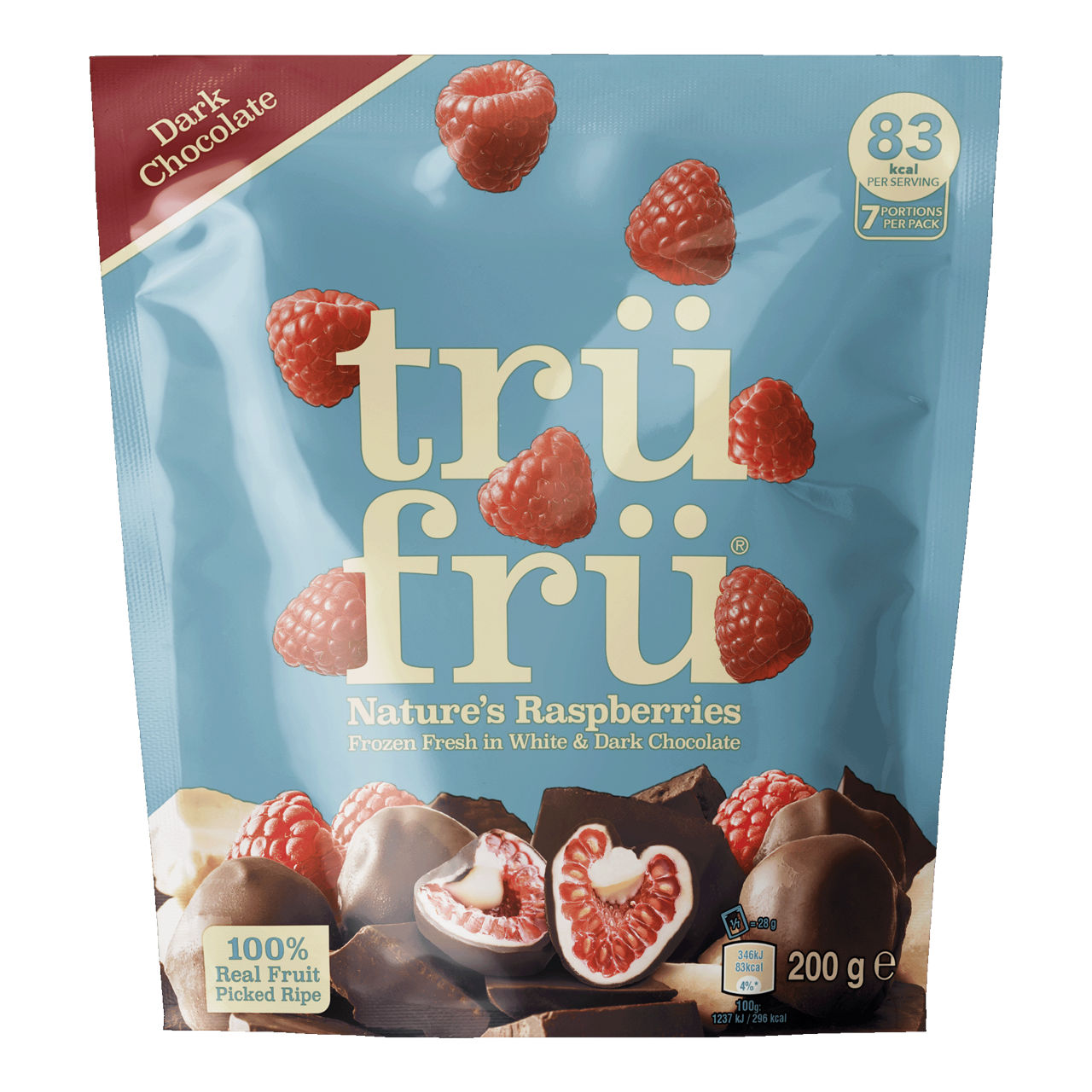 TrüFrü Frambozen met chocolade (200 g)