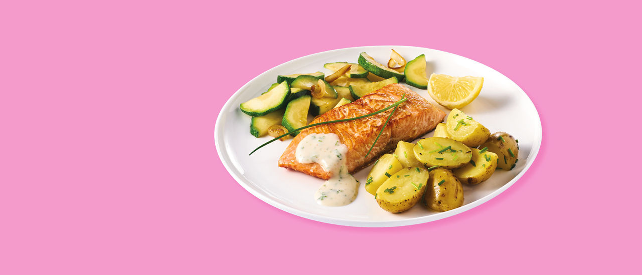 Gebakken zalm met courgette en sjalotten van ALDI