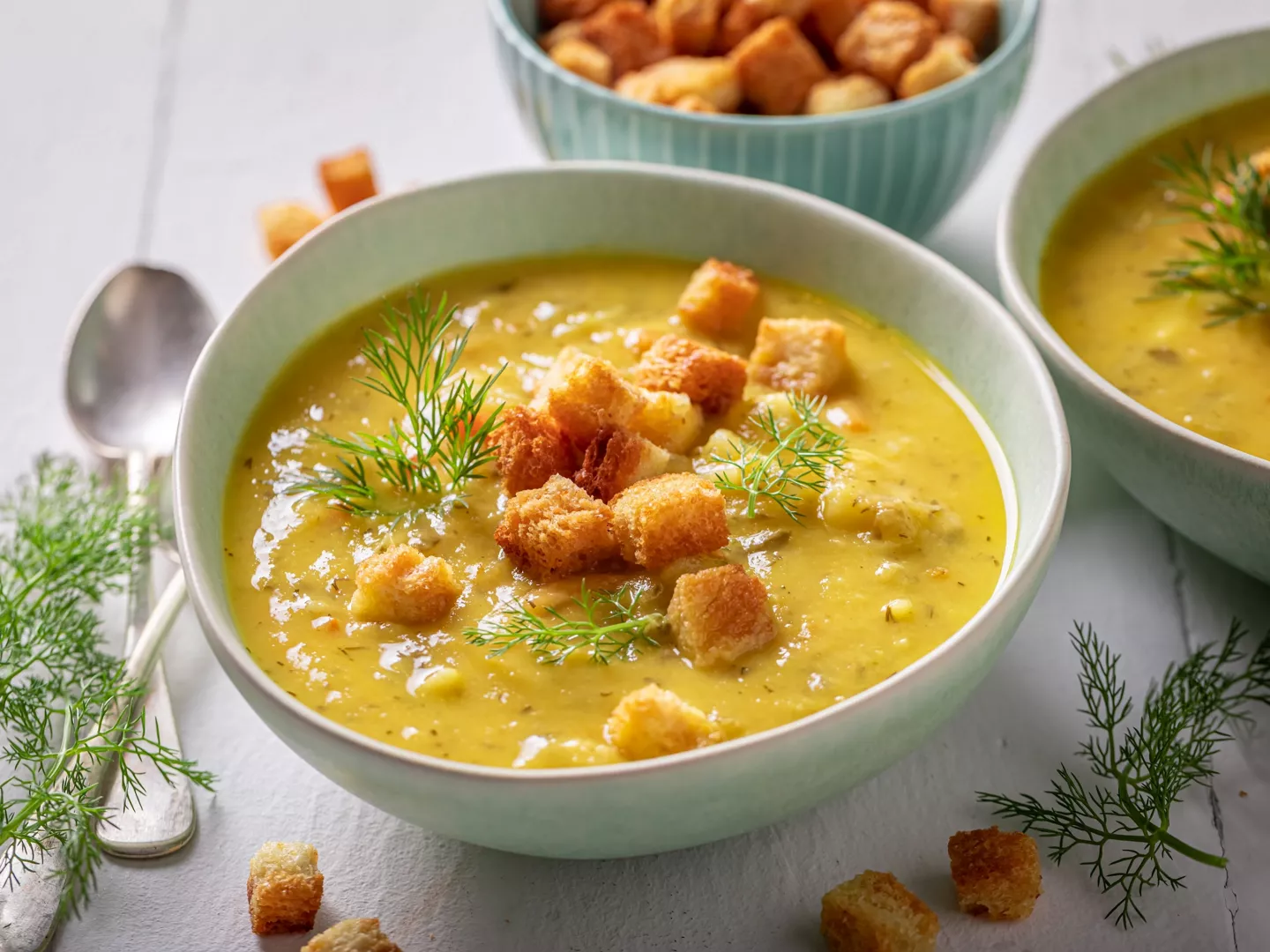 Plato crema verduras con picatostes de pan o croutons