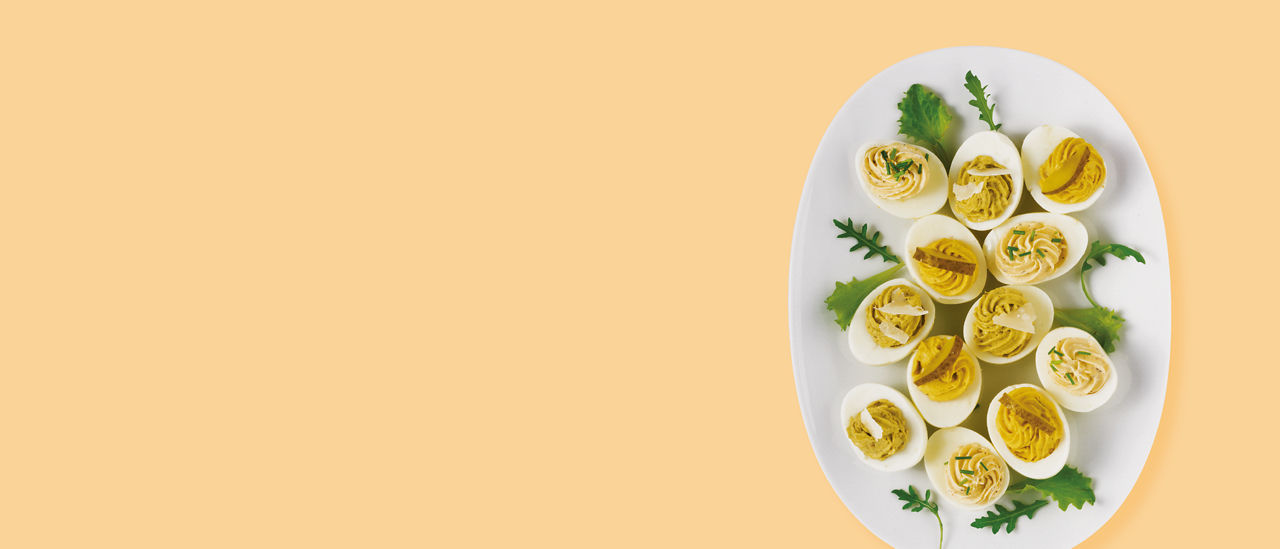 Eieren gevuld met pesto-, kerrie- en truffelcrème bij ALDI