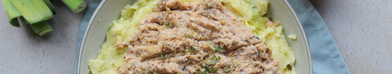 Prei stamppot met mosterd dille zalmflakes ALDI