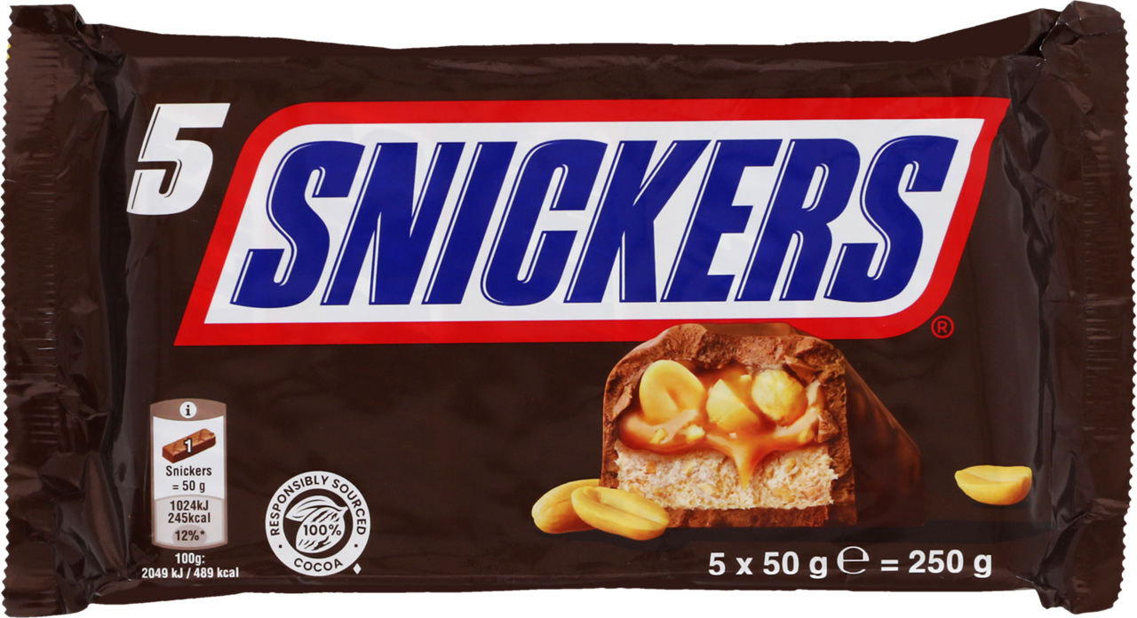 Barritas de chocolate con cacahuete y caramelo 5 x 50 g