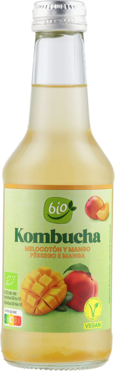 Kombucha sabor melocotón y mango 250 ml