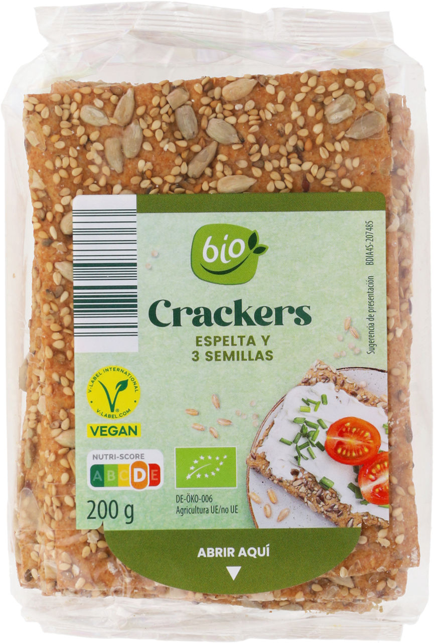Crackers ecológicos de trigo espelta y 3 semillas 200 g