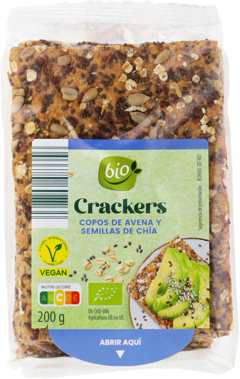 Crackers ecológicos con copos de avena y semillas de chía 200 g