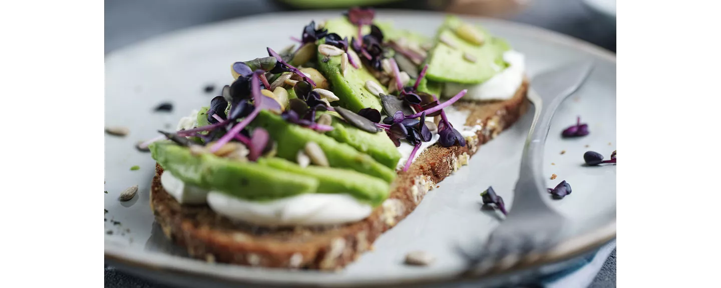 Tosta de pan con aguacate y burrata en rodajas