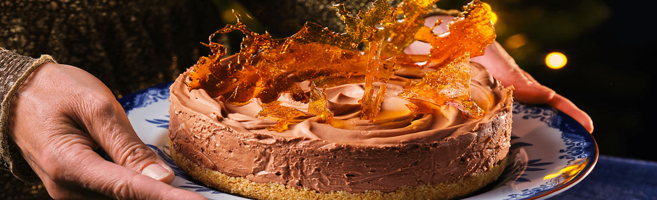 chocoladecheesecake karamelstukken