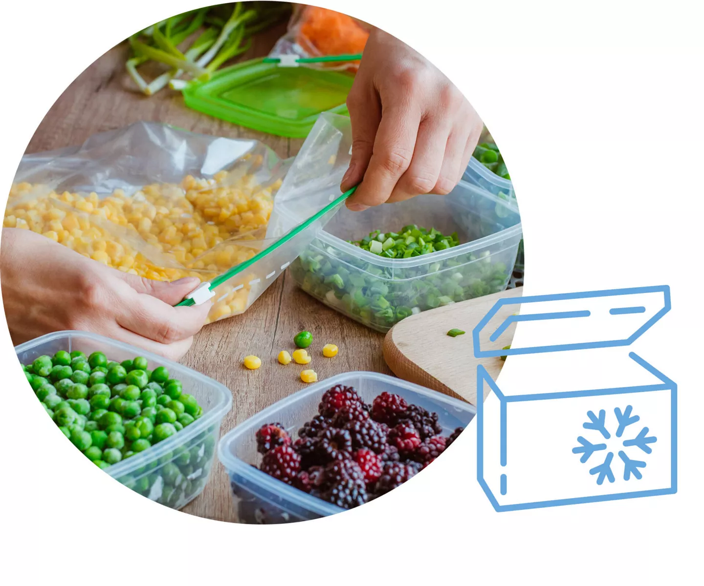 zero waste mrożonki miski z owocami i warzywami