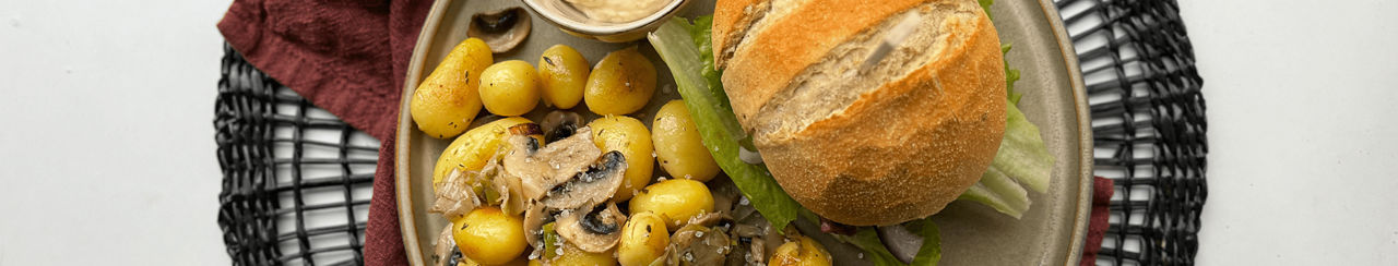 Herfstburger met krieltjes, champignons en prei ALDI
