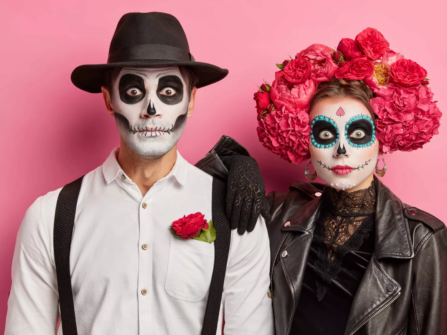 Personas, maquillaje Halloween, calaveras mexicanas