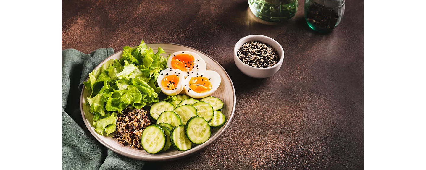  Plato de semillas, lechuga, pepino y huevo 