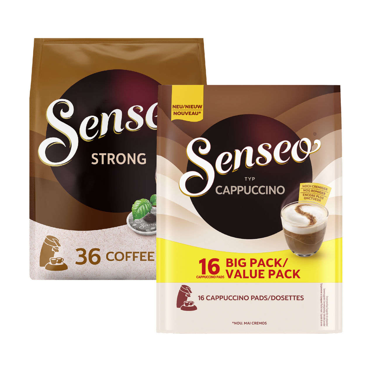 Koffiepads cappucino, strong of extra strong
