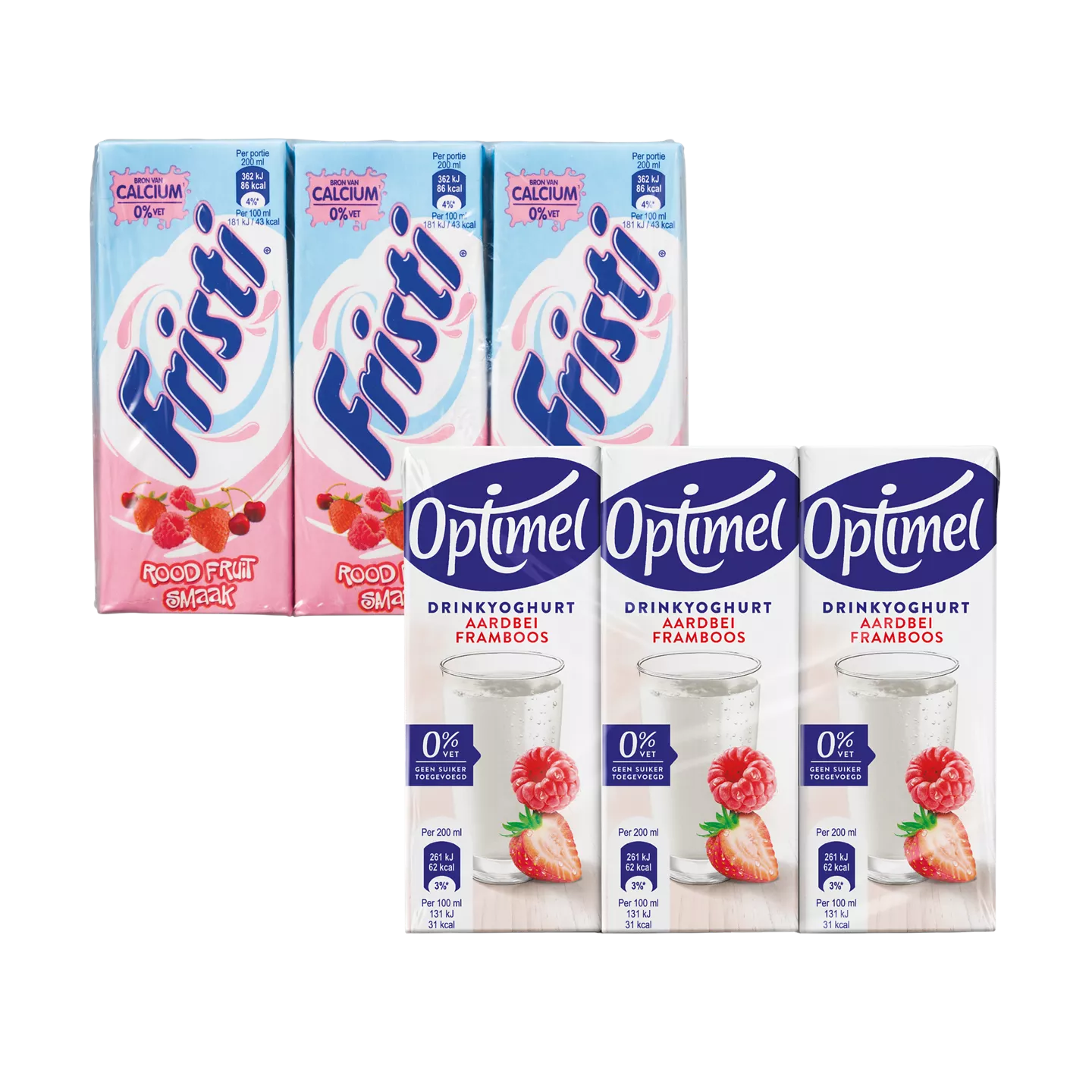 6-pack Chocomel, Fristi en Optimel