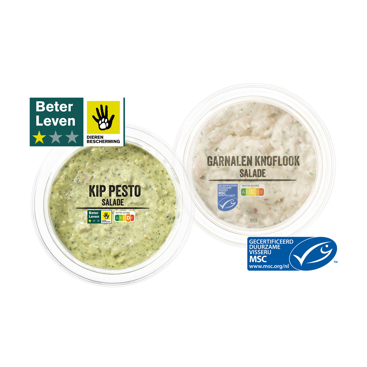 Borrelsalade tonijn, kip-pesto of garnalen-knoflook