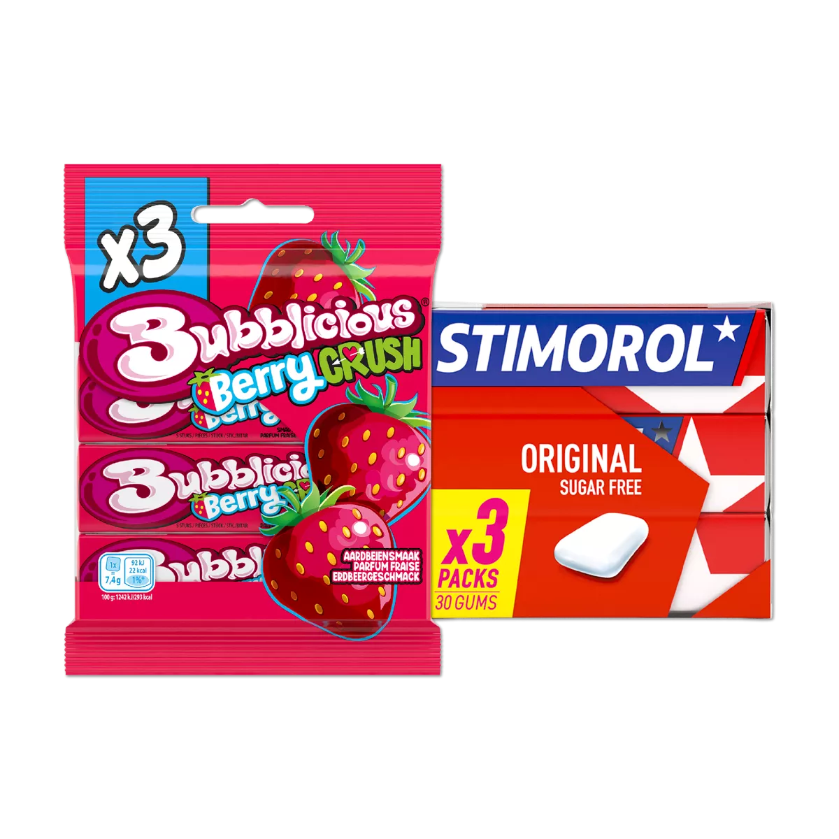 BUBBLICIOUS OF STIMOROL Kauwgom 3-pack