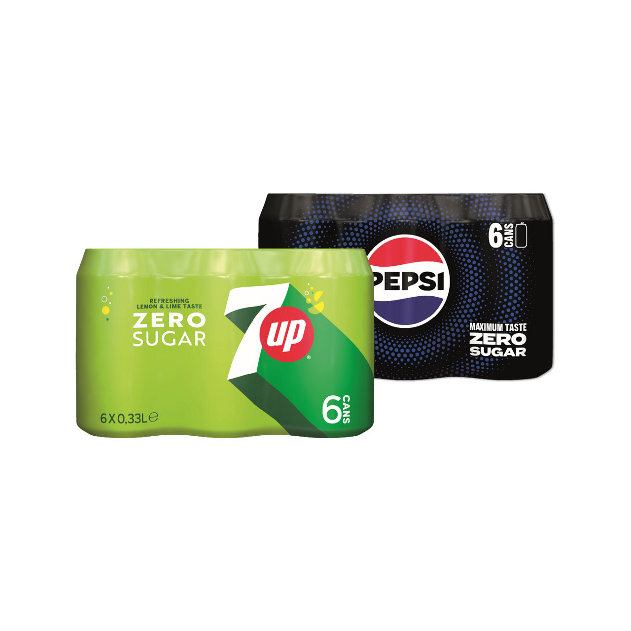 7UP regular, zero, Pepsi regular of zero 6-pack