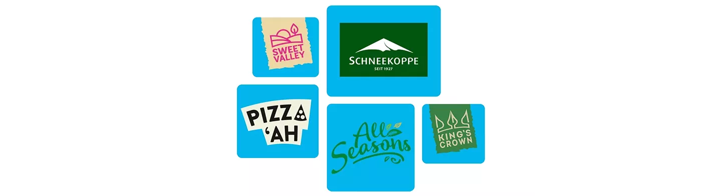 Mit dem Nutri Score ausgezeichnete Marken von ALDI Nord auf einer blauen Kachelgrafik.