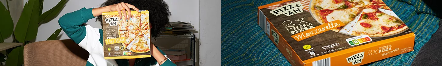 Ein Bild auf dem Tiefkühlpizzen von ALDI Nord abgebildet sind.