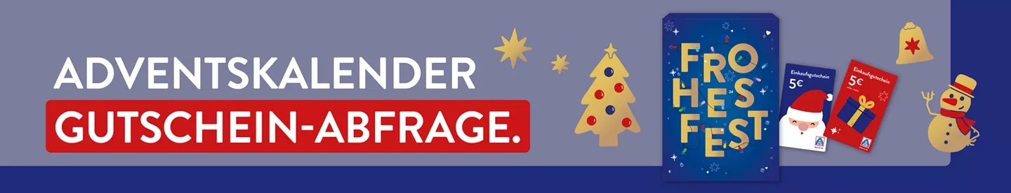 ALDI Adventskalender mit Überschrift und weihnachtlichen Verzierungen.