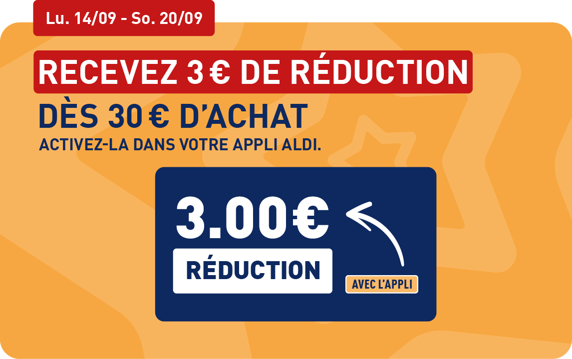 Recevez 3€ de réduction dès 30€ d'achat