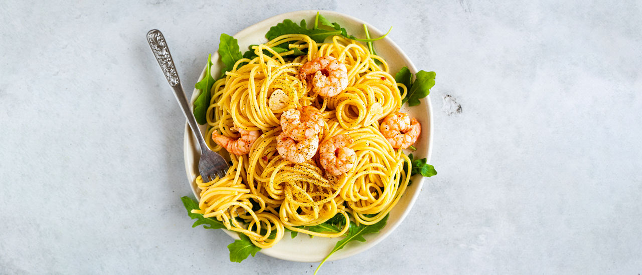 Spaghetti met garnalen, knoflook en witte wijn bij ALDi