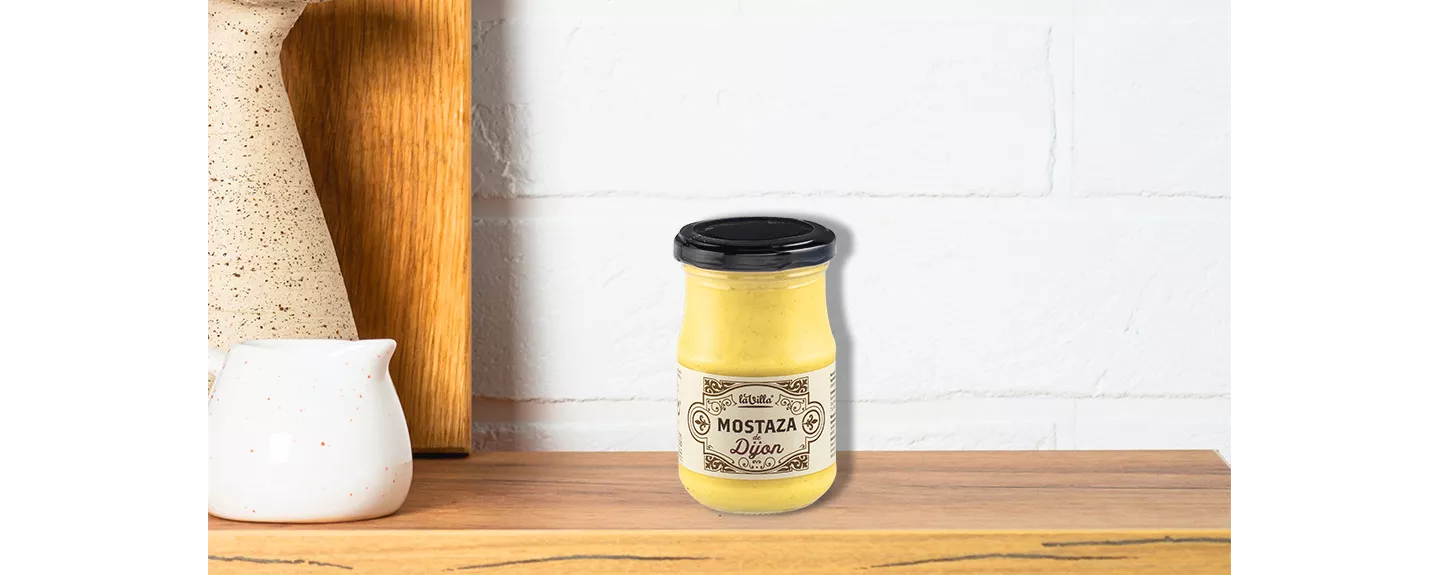 Bote de mostaza Dijon para marinar tofu