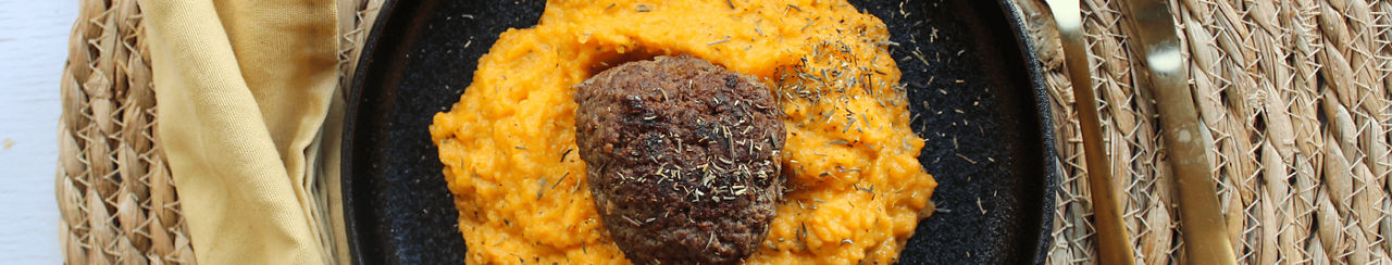 Pompoen zoete aardappelpuree met gehaktballen ALDI