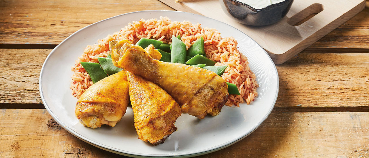 Kruidige drumsticks met pittige tomatenrijst van ALDI