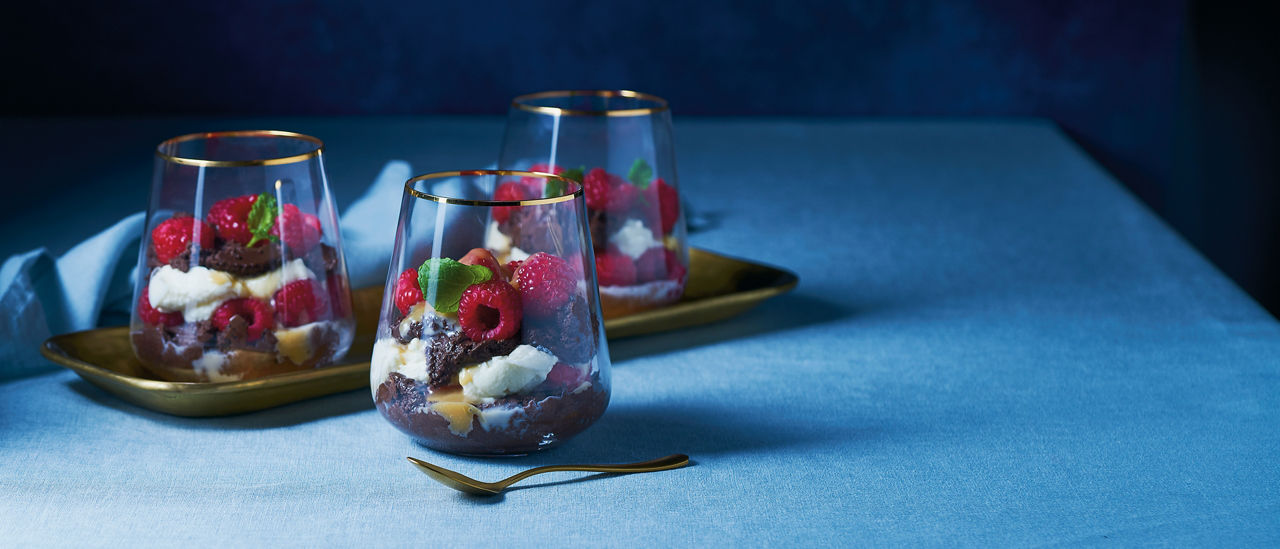 Chocolademousse met frambozen en mascarponeroom van ALDI