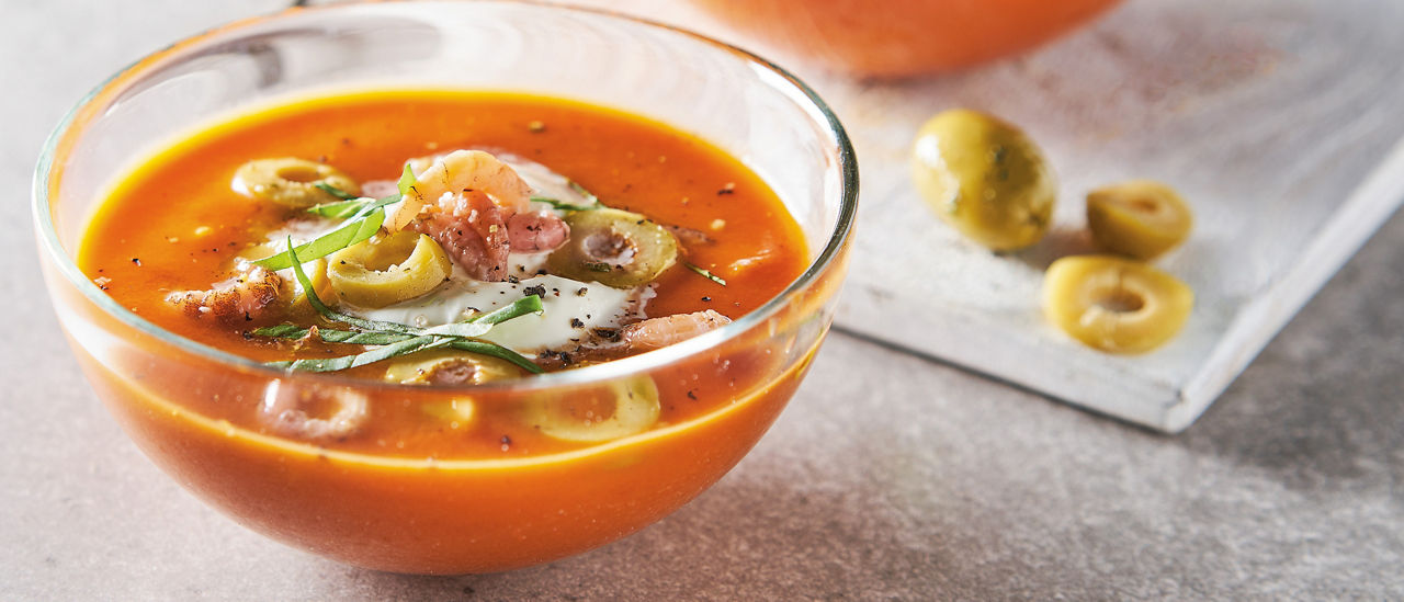 Romige tomatensoep met garnalen bij ALDI