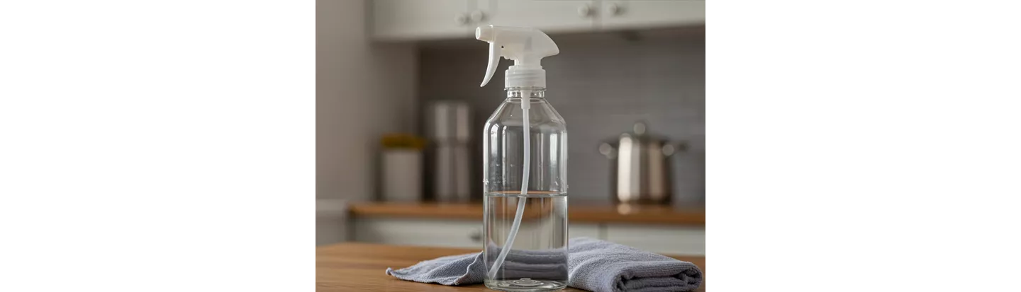 Botella de vinagre de limpieza con bayeta