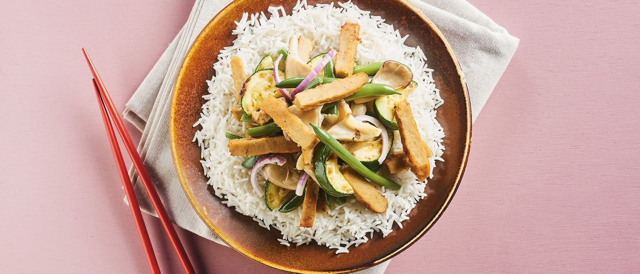 Vegetarische wokreepjes met rijst en groenten van ALDI