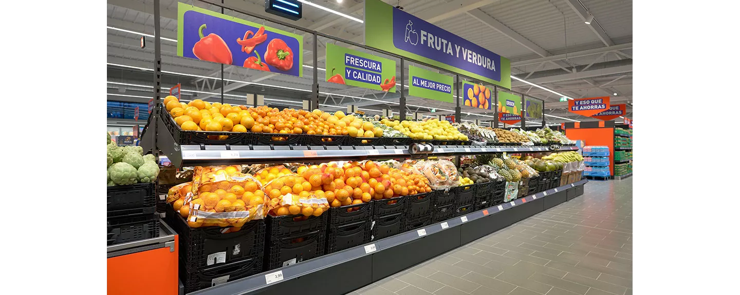 Sección de frutas y verduras de ALDI