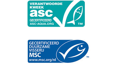 ASC (Aquaculture Stewardship Council) en MSC (Marine Stewardship Council) keurmerk op visproducten van ALDI voor dierenwelzijn