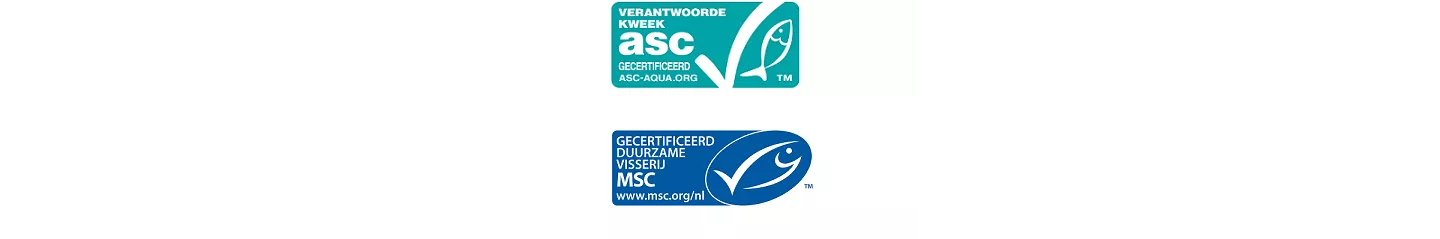ASC (Aquaculture Stewardship Council) en MSC (Marine Stewardship Council) keurmerk op visproducten van ALDI voor dierenwelzijn