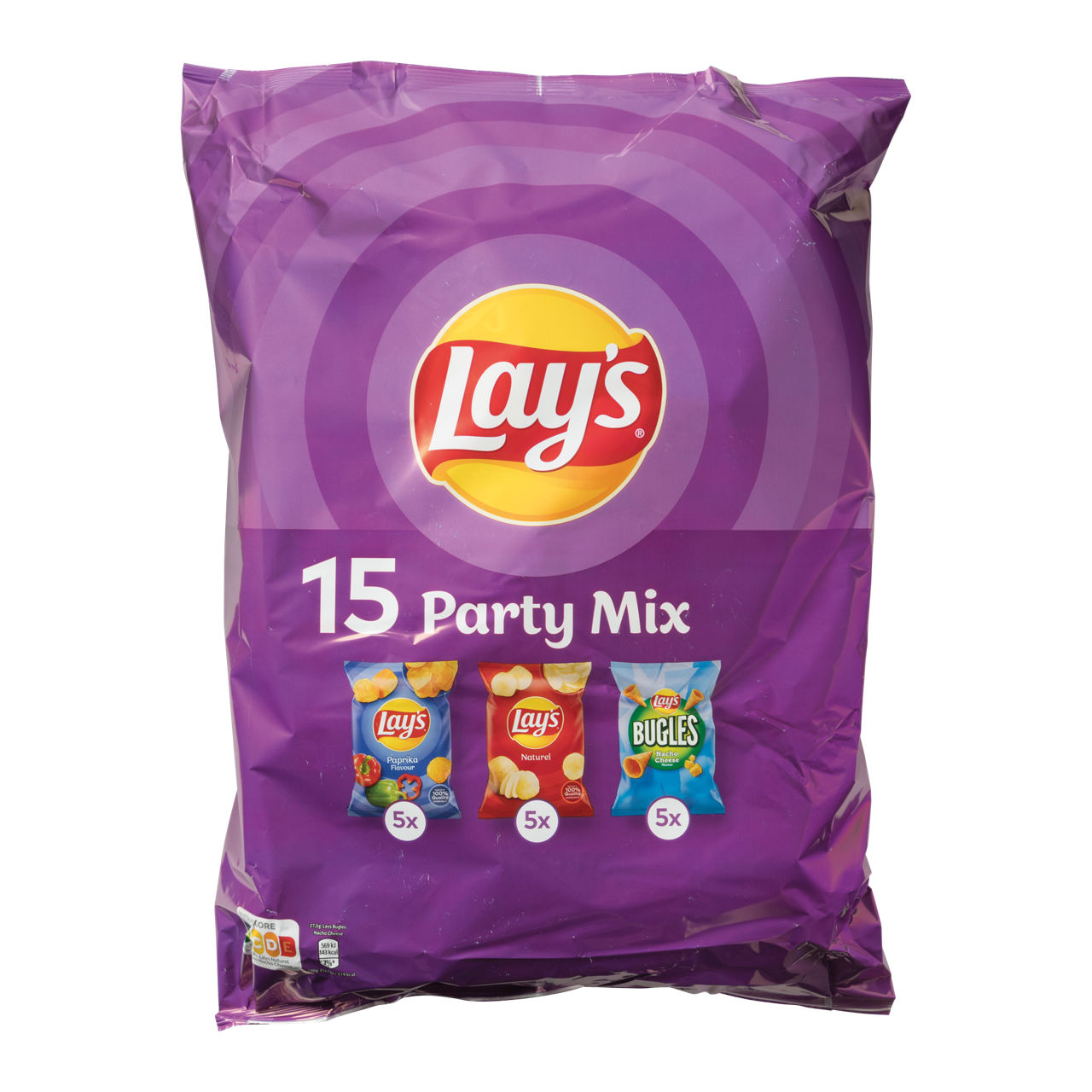 Uitdeelzak paprika, naturel en bugel chips