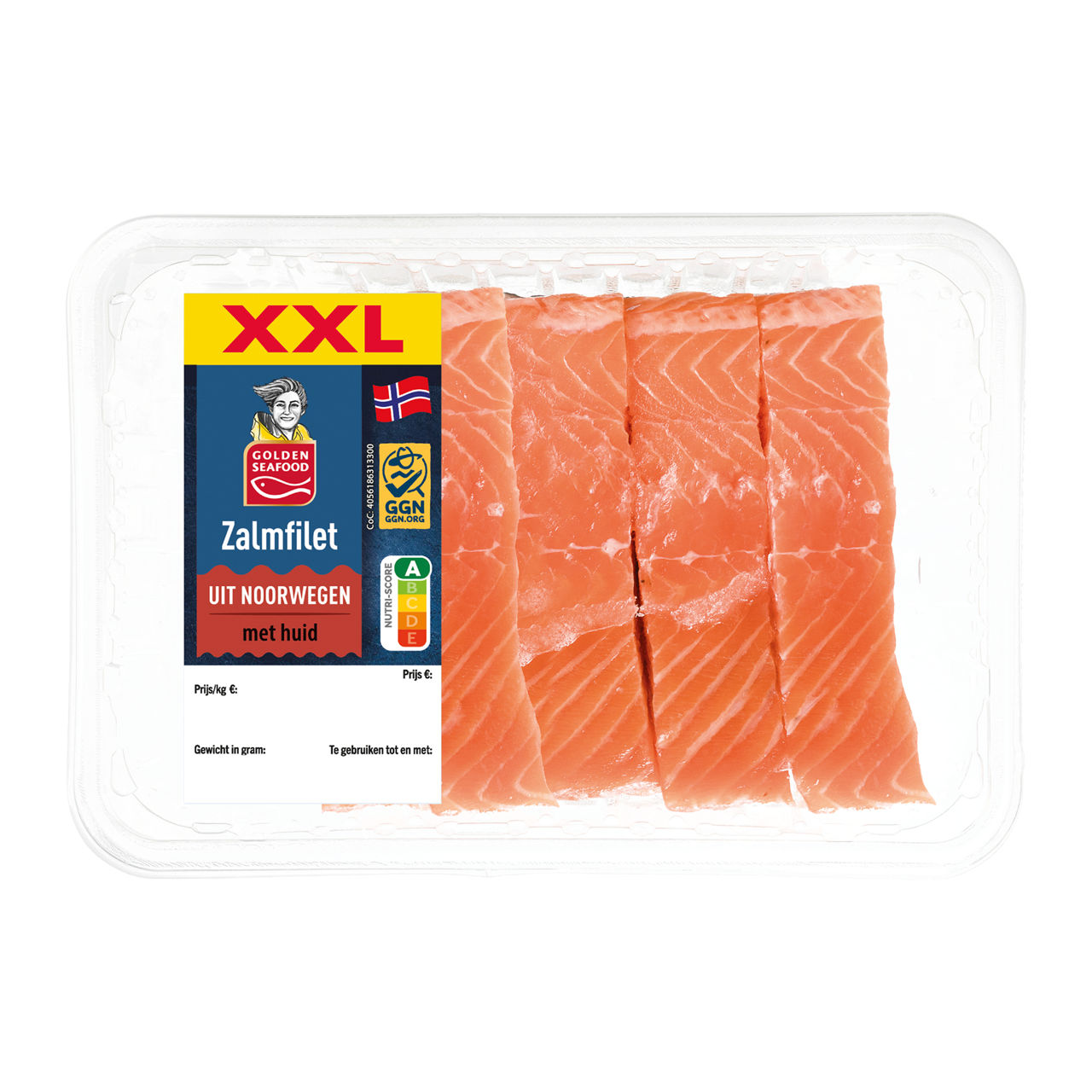 Zalmfilets op huid