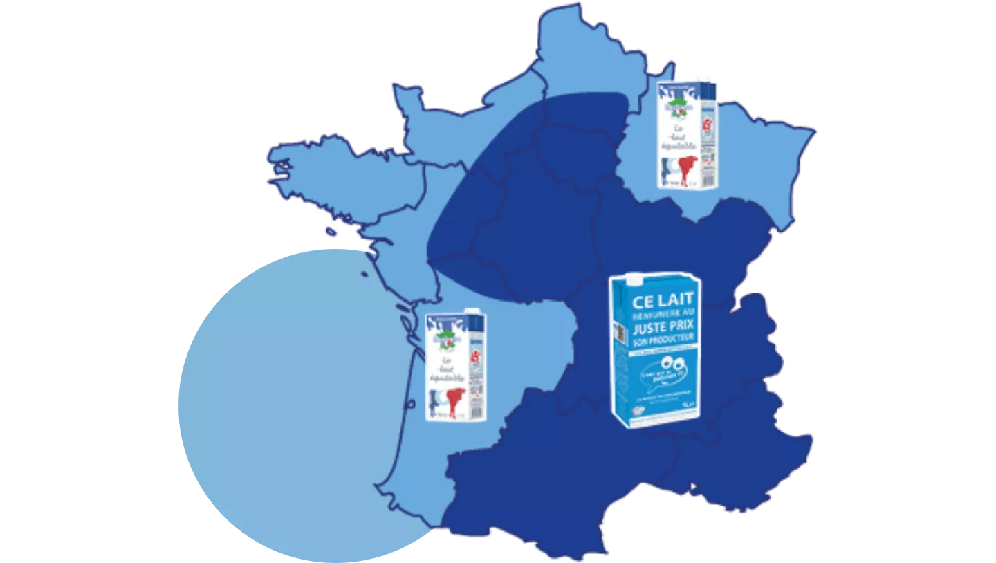 Ces laits responsables seront distribués séparément et de façon équitable dans tous nos magasins ALDI afin de respecter une démarche environnementale en cohérence avec leurs zones de production.